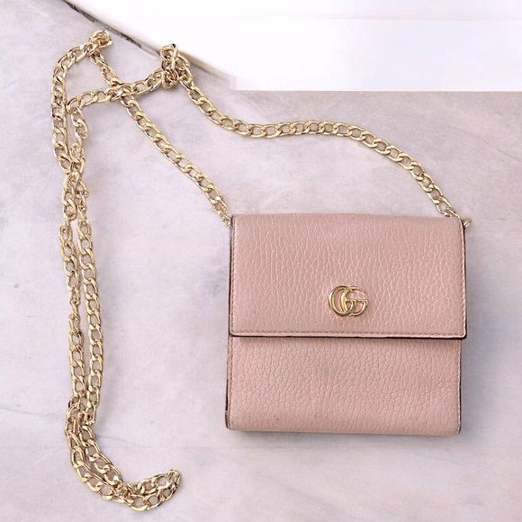 Authentic Gucci Marmont French flap bifold wallet on chain pink gold - Picture 1 of 7